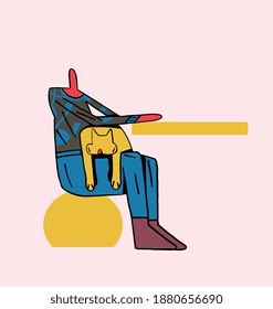 Vektor-Person sitzt mit großer gelber Katze, die auf seinem Schoß schläft. Zeichendesign mit fett gestrichener Linie. Clipart Art modern und minimalistisch