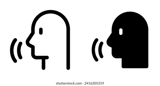 Vector person speaking, speech recognition, voice activation icon. Perfect for app and web interfaces, infographics, presentations, marketing, etc.