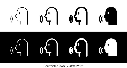 Vector person speaking, speech recognition, voice activation icon. Perfect for app and web interfaces, infographics, presentations, marketing, etc.