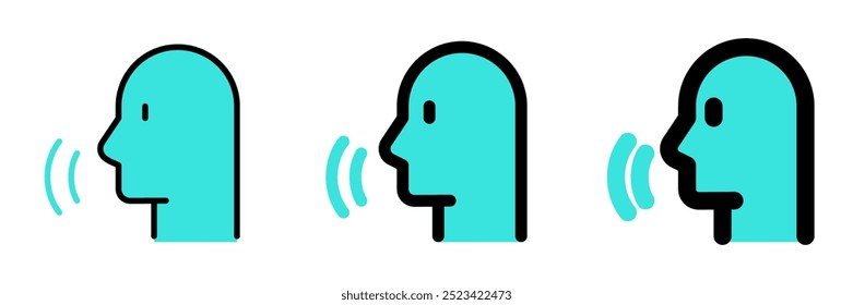 Vetor pessoa falando, reconhecimento de fala, ícone de ativação de voz. Perfeito para aplicativos e interfaces web, infográficos, apresentações, marketing, etc.