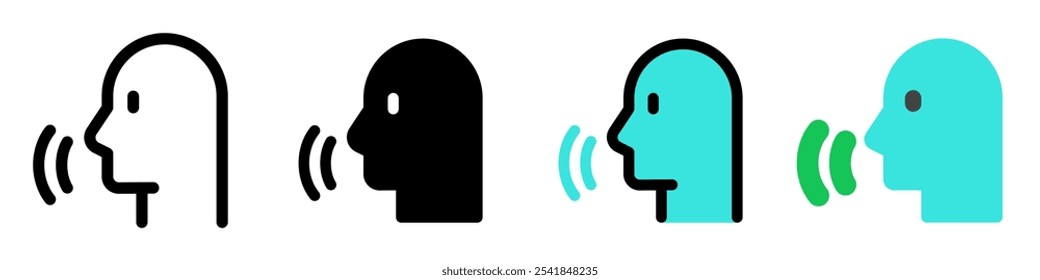 Vetor pessoa falando, reconhecimento de fala, ícone de ativação de voz. Perfeito para aplicativos e interfaces web, infográficos, apresentações, marketing, etc.