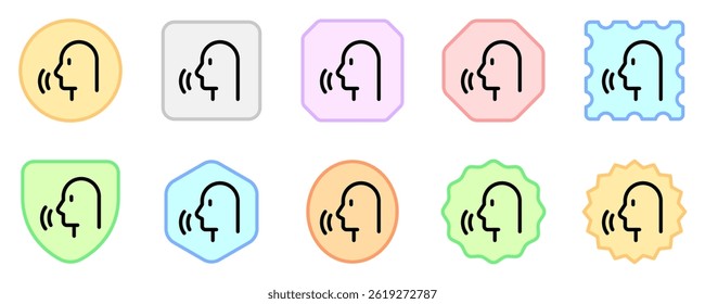Vector de la persona que habla, reconocimiento de voz, icono de activación de voz. Perfecto para interfaces de App y Web, infografías, presentaciones, marketing, etc.