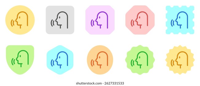 Vector person speaking, speech recognition, voice activation icon. Perfect for app and web interfaces, infographics, presentations, marketing, etc.