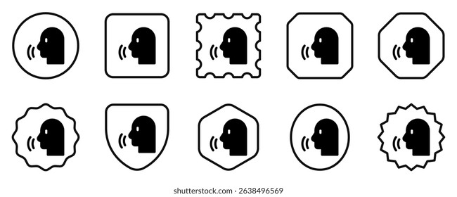 Vector person speaking, speech recognition, voice activation icon. Perfect for app and web interfaces, infographics, presentations, marketing, etc.