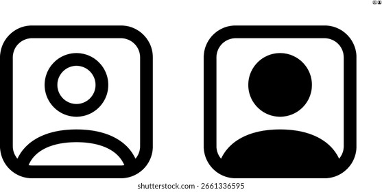 Vector person in square icon in outline and solid styles for UI and web design, 48px, 10% margin