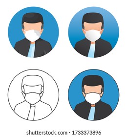 Vector de una persona con una máscara para vigilar. Protección contra los gérmenes. Conjunto de iconos con 4 estilos visuales diferentes