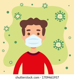 Vektorillustration einer Person, die eine Schutzmaske trägt, um das Covid-19- oder Corona-Virus zu schützen. Chinstrap-Vektorillustration.