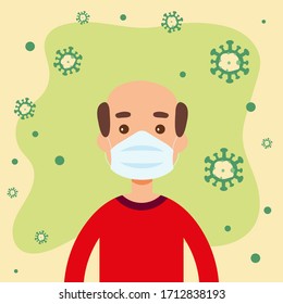 Vector de una persona con una máscara protectora para proteger el virus Covid-19 o Corona. Vector Chinstrap.