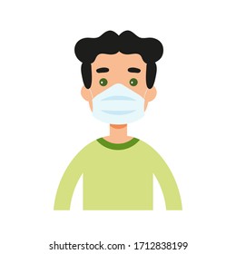 Vector of a person wearing a protective mask to protect the Covid-19 or Corona virus. Chinstrap vector.