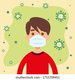Vector of a person wearing a protective mask to protect the Covid-19 or Corona virus. Chinstrap vector.