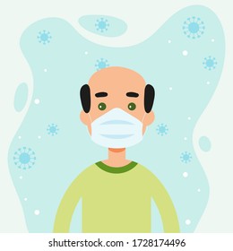 Vektor einer Person, die eine Schutzmaske trägt, um das Covid-19- oder Corona-Virus zu schützen. Chinstrap-Vektor