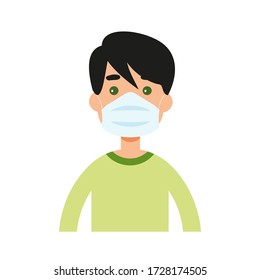 Vector of a person wearing a protective mask to protect the Covid-19 or Corona virus. Chinstrap vector.
