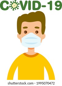 Vector of a person wearing a protective mask to protect the Covid-19 or Corona virus. Chinstrap vector.