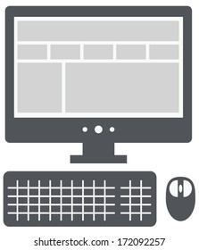 vector personal computer with website layout on the screen isolated vector on white background