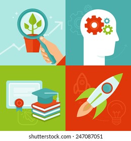 Vector personal development concepts in flat style - education and improvement