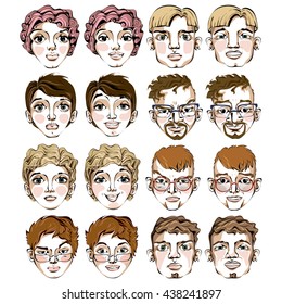 Vector persons with different emotions. Set of 8 faces. Set 2