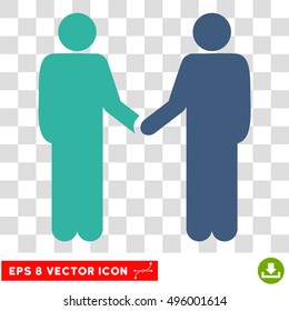 Vector Persons Handshake EPS vector pictogram. Illustration style is flat iconic bicolor cobalt and cyan symbol on a transparent background.
