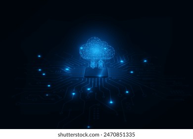 Vektorgrafik Perspektive abstrakte Technologie Chip-Prozessor mit Speicher, Platine auf blauem Hintergrund.