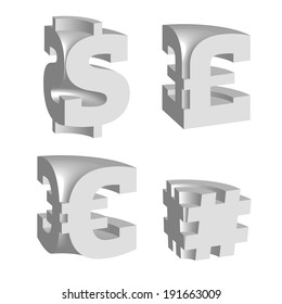 Vector perspective alphabet, money symbols