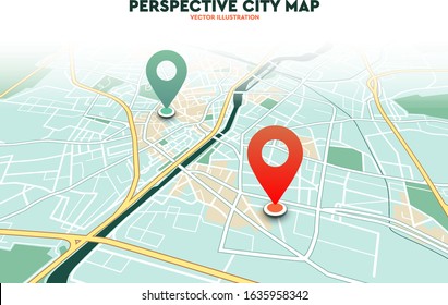 Vector Perspective city map. location on gps navigator map. Vector illustration.