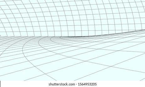 Vector perspective curved grid. Detailed lines on white background.