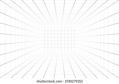 Vector perspective grid. 3d wireframe room. 