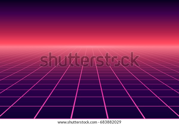 Vector perspective grid. Abstract retro background
in 80s style.