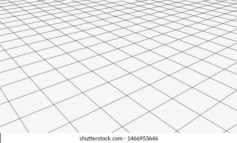 Vector perspective grid. Abstract wireframe landscape. Detailed lines on white background. 3d  vector illustration.