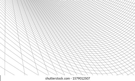 Vector perspective grid. Abstract wireframe landscape. Detailed lines on white background. 3d vector illustration.