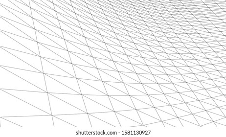 Vector perspective grid. Abstract wireframe landscape. Detailed lines on white background. 3d vector illustration.