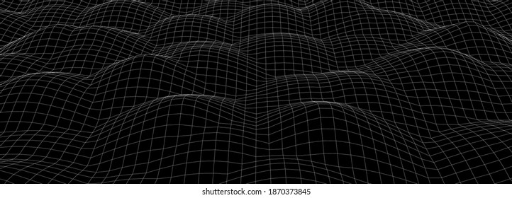 Vector perspective grid. Big data. Vector wireframe 3d landscape. Technology grid illustration. Futuristic background. Detailed lines forming an abstract background