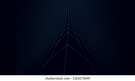 Vector perspective grid. Perspective cube angle. Gradient grid. Detailed lines on black background.