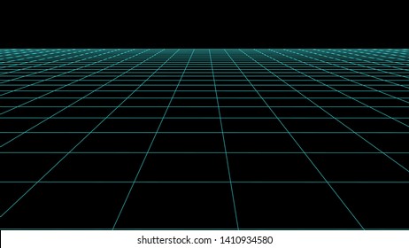 Vector perspective grid. Detailed lines on black background.