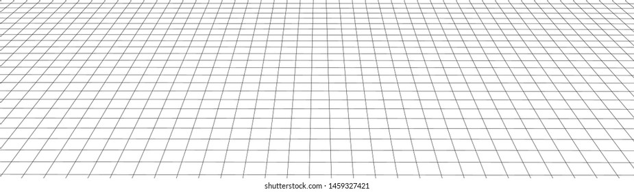 Vector perspective grid. Detailed lines on white background. Widescreen illustration.