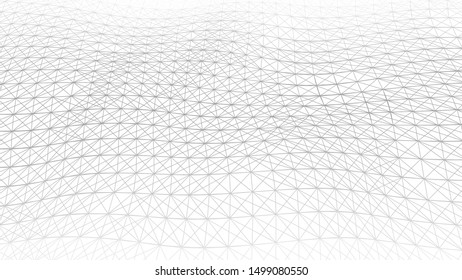 Vector perspective grid. Detailed lines on white background.Wave with many lines. Network of lines. Abstract digital background. Connection.