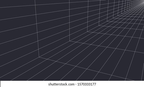 Vector perspective grid. Detailed lines on grey background.