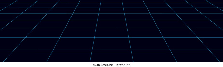 Vector perspective grid. Detailed lines on black background.