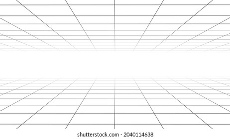 Vector perspective grid. Digital cyberspace. Network connection structure. White background concept.	

