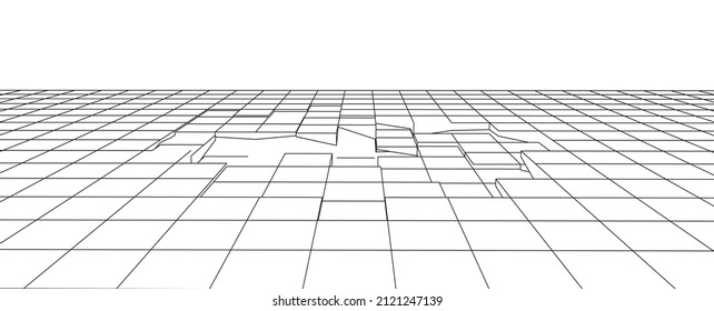 Vector perspective grid. Digital cyberspace. Network connection structure. White background concept. Vector illustration for website.