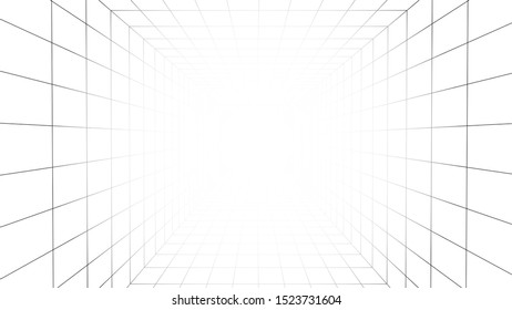 Vector perspective grid. Rectangle. Detailed lines on white background.