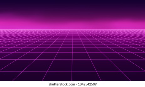 Vector perspective grid in retro style. Detailed lines on blue background.