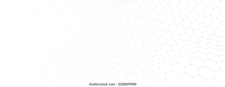 Vector perspective hexagon grid. Abstract gradient wave of lines. Big data. Digital background. Futuristic vector illustration.