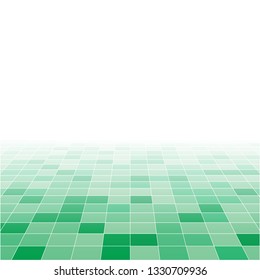 Vector perspective illustration consisting of green squares tiles. Creative abstract pixel, tile, mosaic geometric background, banner. Pattern for your kitchen, bathroom, floor, pool, roof. 