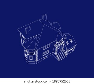 Vector perspective of luxury modern house exterior. 3D  model of cottage. Top view. Vector blueprint.
