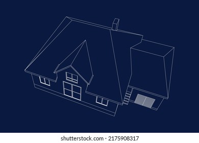 Vector perspective of luxury modern house exterior. 3D  model of cottage. Top view. Vector blueprint.