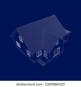 Vector perspective of luxury modern house exterior. 3D  model of cottage. Top view. Vector blueprint.