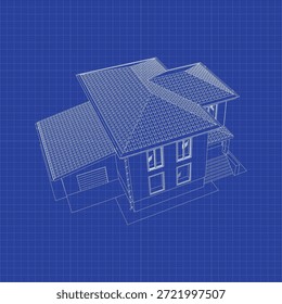 Perspectiva de Vector del exterior de la casa moderna de lujo. Modelo 3D de casa de campo. Vista superior. Plan de Vector.