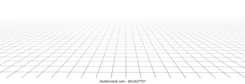 Vector perspective mesh. Detailed grid lines on white background.