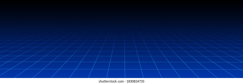 Vector perspective mesh. Detailed grid lines on dark background. Vector illustration.