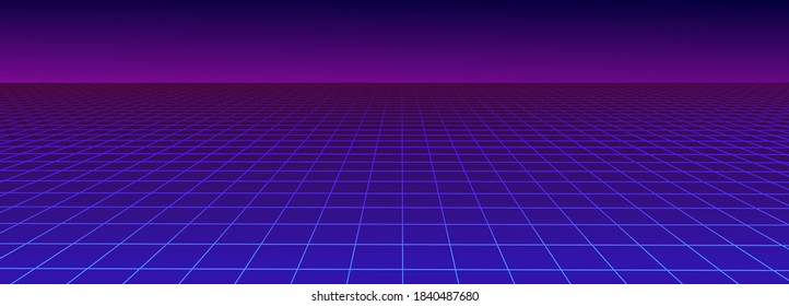 Vector perspective mesh. Detailed grid lines on dark background. Vector illustration.